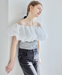 etre loin | エンブロイダリーバルーンカラーニットトップス / Embroidered balloon collar knit top(ニット/セーター)