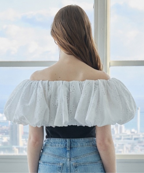etre loin(エトルワン)の「エンブロイダリーバルーンカラーニットトップス / Embroidered balloon collar knit top(ニット/セーター・レディース・ブラック×ホワイト/グレー/ブラック・M)」の15枚目の写真