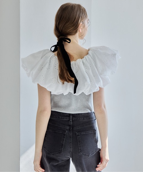 etre loin(エトルワン)の「エンブロイダリーバルーンカラーニットトップス / Embroidered balloon collar knit top(ニット/セーター・レディース・ブラック×ホワイト/グレー/ブラック・M)」の18枚目の写真