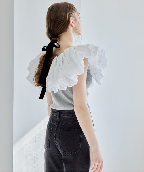 etre loin(エトルワン)の「エンブロイダリーバルーンカラーニットトップス / Embroidered balloon collar knit top(ニット/セーター・レディース・ブラック×ホワイト/グレー/ブラック・M)」の17枚目の写真