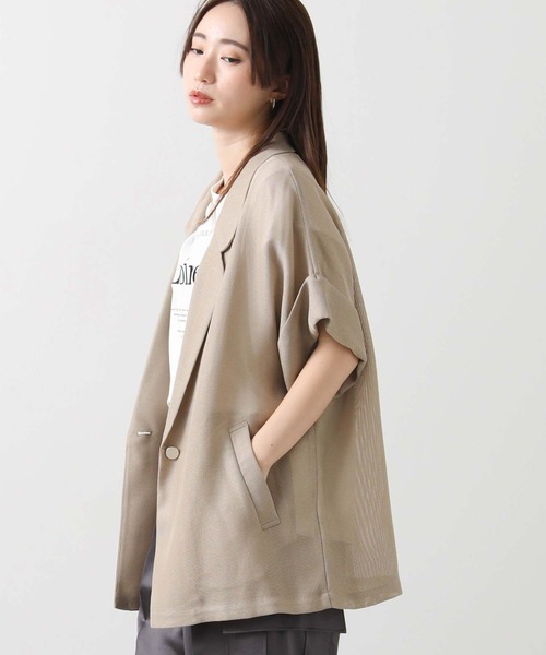 Gready Brilliant(グレディブリリアン)の「メッシュテーラー5分袖(テーラードジャケット・レディース・ベージュ/ブラック・38)」の2枚目の写真