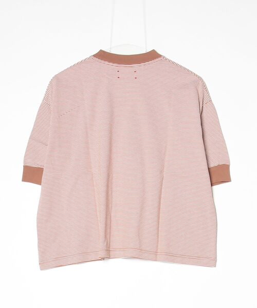 MEYAME(メヤメ)の「MEYAME/メヤメ ボーダーハーフスリーブTEE BORDER HALF SLEEVE TEE(Tシャツ/カットソー・レディース・ブルー/ブラウン/グリーン・FREE)」の4枚目の写真