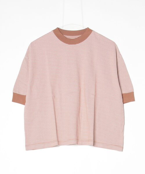 MEYAME(メヤメ)の「MEYAME/メヤメ ボーダーハーフスリーブTEE BORDER HALF SLEEVE TEE(Tシャツ/カットソー・レディース・ブルー/ブラウン/グリーン・FREE)」の9枚目の写真