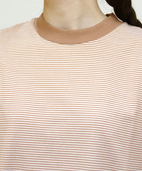 MEYAME(メヤメ)の「MEYAME/メヤメ ボーダーハーフスリーブTEE BORDER HALF SLEEVE TEE(Tシャツ/カットソー・レディース・ブルー/ブラウン/グリーン・FREE)」の5枚目の写真