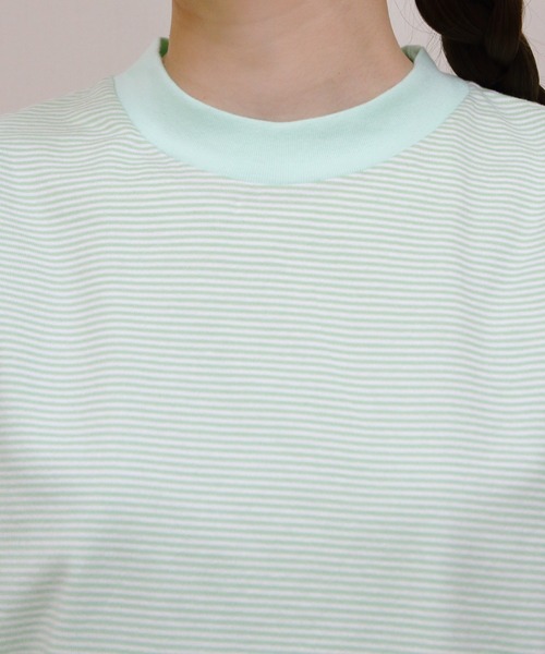 MEYAME(メヤメ)の「MEYAME/メヤメ ボーダーハーフスリーブTEE BORDER HALF SLEEVE TEE(Tシャツ/カットソー・レディース・ブルー/ブラウン/グリーン・FREE)」の16枚目の写真