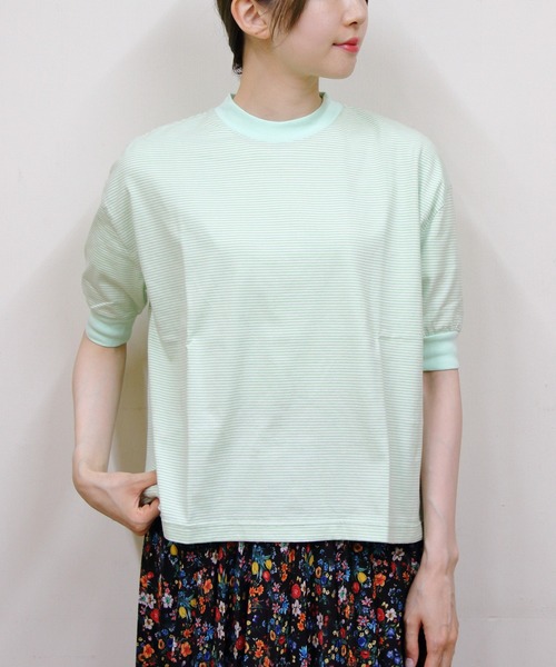 MEYAME(メヤメ)の「MEYAME/メヤメ ボーダーハーフスリーブTEE BORDER HALF SLEEVE TEE(Tシャツ/カットソー・レディース・ブルー/ブラウン/グリーン・FREE)」の18枚目の写真
