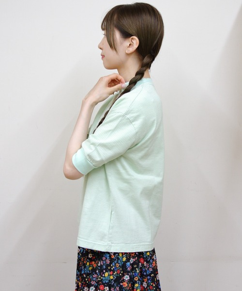 MEYAME(メヤメ)の「MEYAME/メヤメ ボーダーハーフスリーブTEE BORDER HALF SLEEVE TEE(Tシャツ/カットソー・レディース・ブルー/ブラウン/グリーン・FREE)」の19枚目の写真