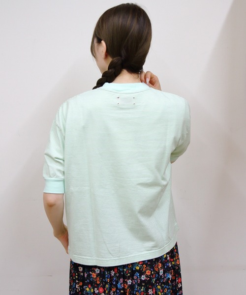 MEYAME(メヤメ)の「MEYAME/メヤメ ボーダーハーフスリーブTEE BORDER HALF SLEEVE TEE(Tシャツ/カットソー・レディース・ブルー/ブラウン/グリーン・FREE)」の20枚目の写真