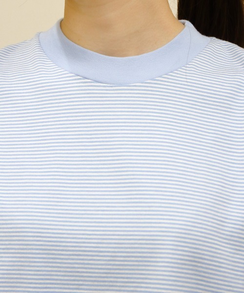 MEYAME(メヤメ)の「MEYAME/メヤメ ボーダーハーフスリーブTEE BORDER HALF SLEEVE TEE(Tシャツ/カットソー・レディース・ブルー/ブラウン/グリーン・FREE)」の10枚目の写真