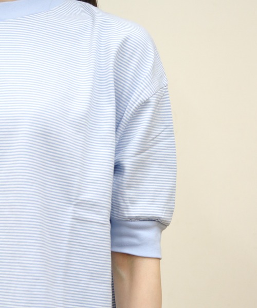MEYAME(メヤメ)の「MEYAME/メヤメ ボーダーハーフスリーブTEE BORDER HALF SLEEVE TEE(Tシャツ/カットソー・レディース・ブルー/ブラウン/グリーン・FREE)」の11枚目の写真