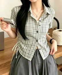 【スタイルアップ/秋の羽織り】チェックサイドシャーリングシャツ