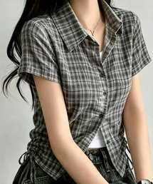 【スタイルアップ/羽織りにも】チェックサイドシャーリングシャツ