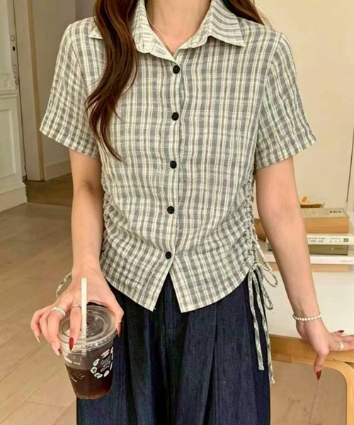 SpRay(スプレイ)の「【スタイルアップ/羽織りにも】チェックサイドシャーリングシャツ(シャツ/ブラウス・レディース・ホワイト/グレー/ネイビー/カーキ・FREE)」の9枚目の写真