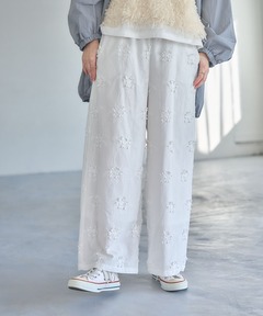 crinkle crinkle crinkle】sheer cotton 3D embroidery easy pants