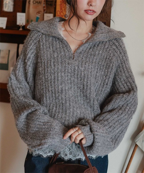 titivate（ティティベイト）の「ハーフジップニット（ニット/セーター・レディース・ライトグレー/ブラウン/チャコール・S/M）」の3枚目の写真
