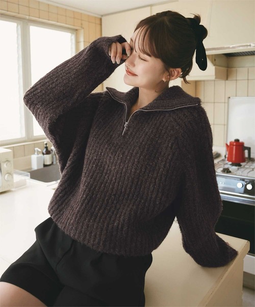titivate（ティティベイト）の「ハーフジップニット（ニット/セーター・レディース・ライトグレー/ブラウン/チャコール・S/M）」の12枚目の写真
