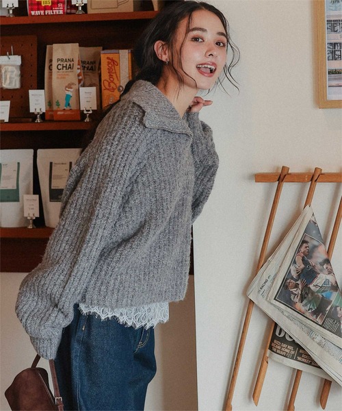 titivate（ティティベイト）の「ハーフジップニット（ニット/セーター・レディース・ライトグレー/ブラウン/チャコール・S/M）」の9枚目の写真