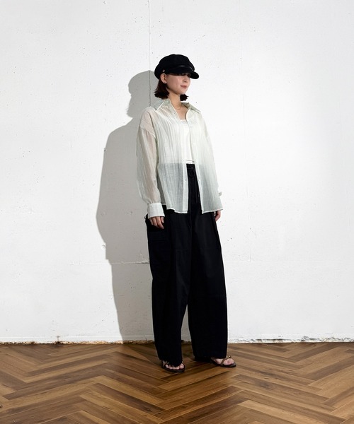 MAISON SELECT（メゾンセレクト）の「6C73 ストライプシアーシャツ（シャツ/ブラウス・レディース・ライトブルー/レッド/サックスブルー/グリーン・FREE）」の7枚目の写真