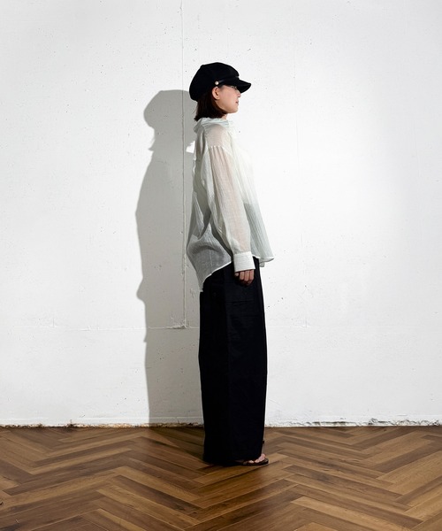 MAISON SELECT（メゾンセレクト）の「6C73 ストライプシアーシャツ（シャツ/ブラウス・レディース・ライトブルー/レッド/サックスブルー/グリーン・FREE）」の8枚目の写真