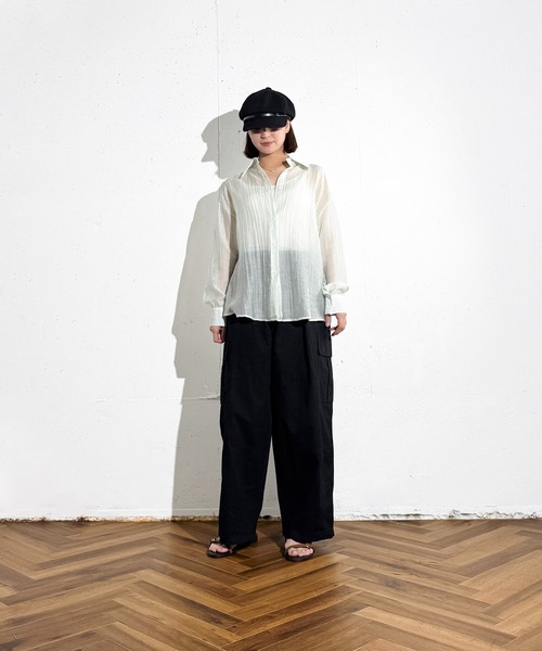 MAISON SELECT（メゾンセレクト）の「6C73 ストライプシアーシャツ（シャツ/ブラウス・レディース・ライトブルー/レッド/サックスブルー/グリーン・FREE）」の11枚目の写真
