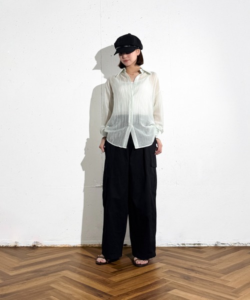 MAISON SELECT（メゾンセレクト）の「6C73 ストライプシアーシャツ（シャツ/ブラウス・レディース・ライトブルー/レッド/サックスブルー/グリーン・FREE）」の10枚目の写真