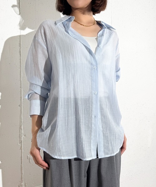 MAISON SELECT（メゾンセレクト）の「6C73 ストライプシアーシャツ（シャツ/ブラウス・レディース・ライトブルー/レッド/サックスブルー/グリーン・FREE）」の12枚目の写真