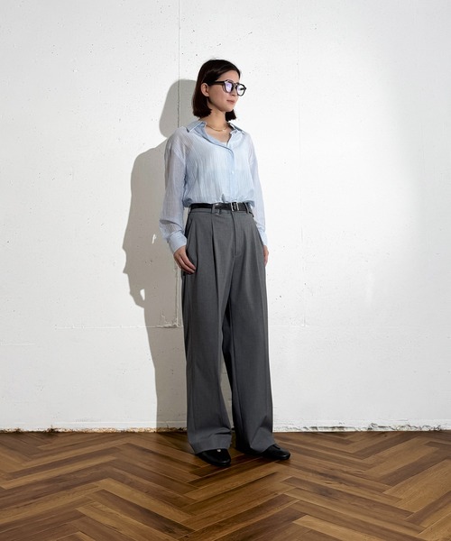 MAISON SELECT（メゾンセレクト）の「6C73 ストライプシアーシャツ（シャツ/ブラウス・レディース・ライトブルー/レッド/サックスブルー/グリーン・FREE）」の20枚目の写真