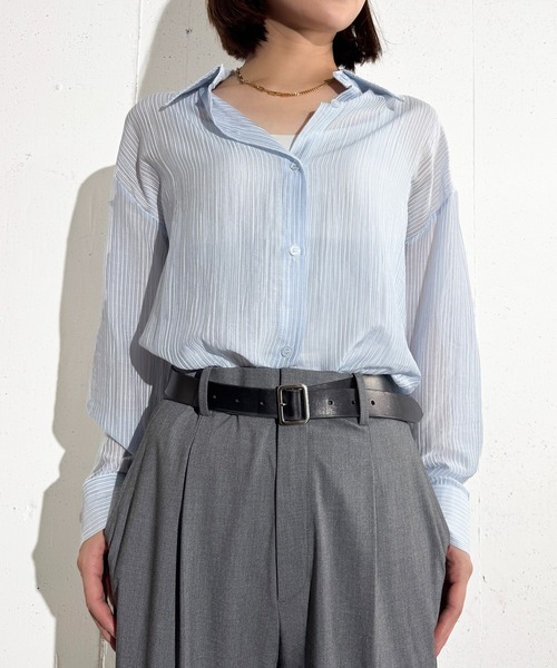 MAISON SELECT（メゾンセレクト）の「6C73 ストライプシアーシャツ（シャツ/ブラウス・レディース・ライトブルー/レッド/サックスブルー/グリーン・FREE）」の14枚目の写真