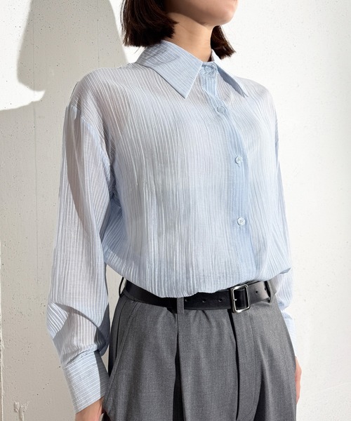 MAISON SELECT（メゾンセレクト）の「6C73 ストライプシアーシャツ（シャツ/ブラウス・レディース・ライトブルー/レッド/サックスブルー/グリーン・FREE）」の13枚目の写真