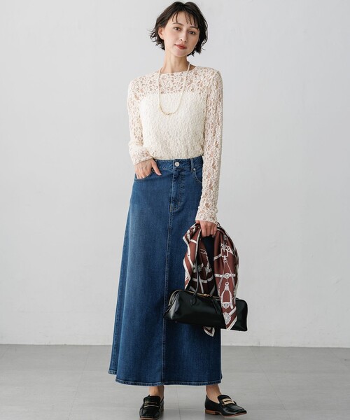 23区(ニジュウサンク)の「ストレッチ デニムフレアスカート(デニムスカート・レディース・ターコイズブルー系/ダルブルー系・36/38/40)」の8枚目の写真