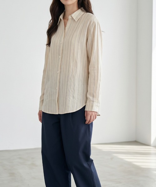 umune(ウムネ)の「ストライプ×花柄シアー長袖シャツブラウス(シャツ/ブラウス・レディース・オフホワイト/サックスブルー/ライトベージュ・FREE)」の16枚目の写真