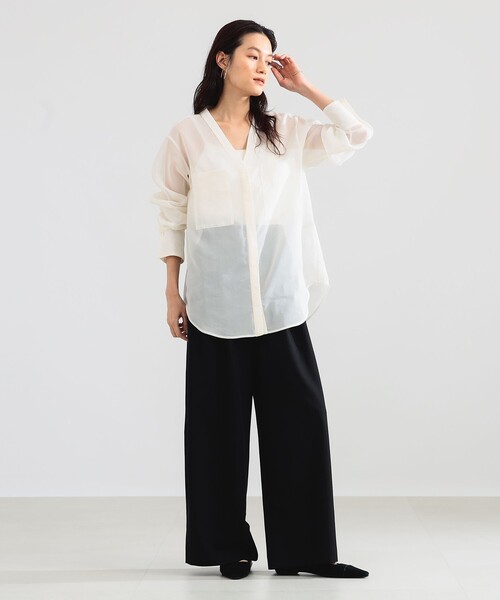 Demi-Luxe BEAMS(デミルクス ビームス)の「ダブルポケット ヒヨク シャツ(シャツ/ブラウス・レディース・オフホワイト/チャコールグレー・ONE SIZE)」の4枚目の写真