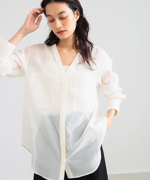 Demi-Luxe BEAMS(デミルクス ビームス)の「ダブルポケット ヒヨク シャツ(シャツ/ブラウス・レディース・オフホワイト/チャコールグレー・ONE SIZE)」の6枚目の写真