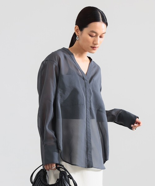 Demi-Luxe BEAMS(デミルクス ビームス)の「ダブルポケット ヒヨク シャツ(シャツ/ブラウス・レディース・オフホワイト/チャコールグレー・ONE SIZE)」の8枚目の写真