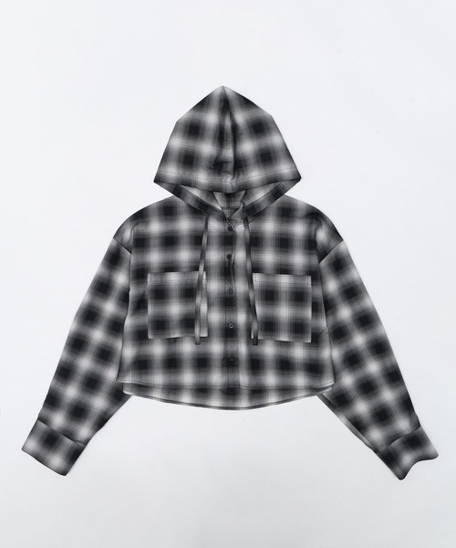 WEGO(ウィゴー)の「WEGO/【26年秋冬新作】フードチェックショートシャツ(シャツ/ブラウス・レディース・アイボリー/ブラック・FREE)」の11枚目の写真