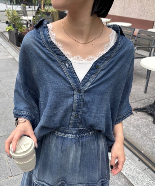 Jena espace merveilleux(ジェナ エスパスメルヴェイユ)の「レースキャミ(Tシャツ/カットソー・レディース・グレー/オフホワイト/ブラック・FREE)」の1枚目の写真