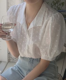 ブラウストップス 半袖 花柄刺繍ブラウス 体型カバー 立体感 薄手 無地 Tシャツ レディース トップス カットソー おしゃれ 通勤 大人可愛い カジュアル