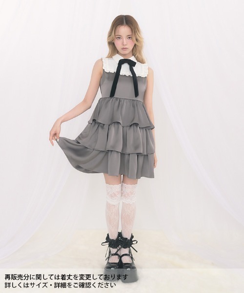 FickleBebe（フィクルベベ）の「サテンティアードリボンＯＰ（ワンピース・レディース・グレー/ブラック・1/0）」の17枚目の写真