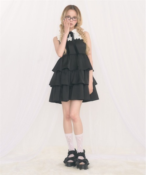 FickleBebe（フィクルベベ）の「サテンティアードリボンＯＰ（ワンピース・レディース・グレー/ブラック・1/0）」の18枚目の写真