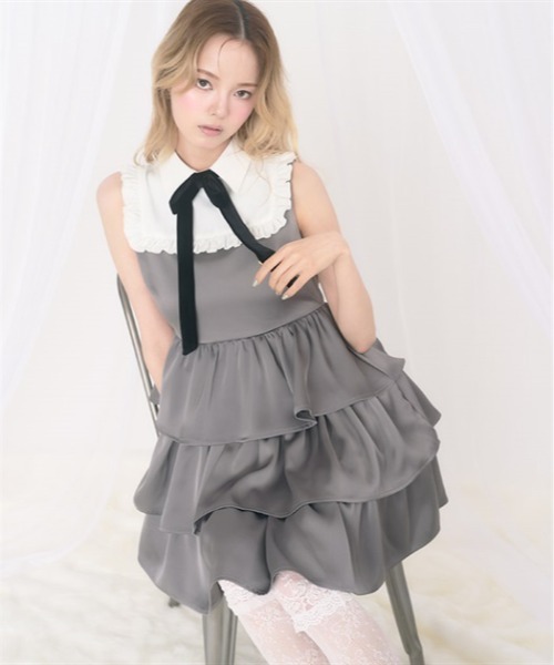 FickleBebe（フィクルベベ）の「サテンティアードリボンＯＰ（ワンピース・レディース・グレー/ブラック・1/0）」の19枚目の写真