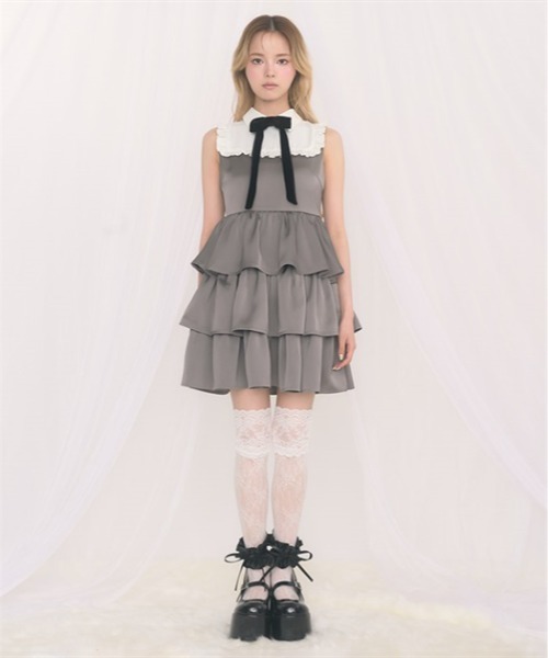FickleBebe（フィクルベベ）の「サテンティアードリボンＯＰ（ワンピース・レディース・グレー/ブラック・1/0）」の13枚目の写真
