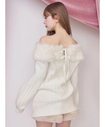 フェイクファートリムBACKリボンニットTOP