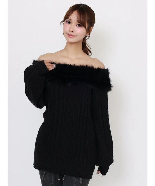 EATME(イートミー)の「フェイクファートリムBACKリボンニットTOP(ニット/セーター・レディース・オフホワイト/ブラック/ピンク・FREE)」の2枚目の写真