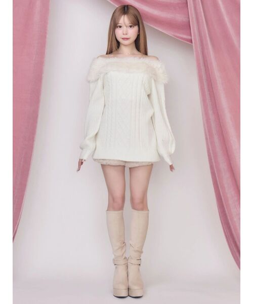 EATME(イートミー)の「フェイクファートリムBACKリボンニットTOP(ニット/セーター・レディース・オフホワイト/ブラック/ピンク・FREE)」の6枚目の写真