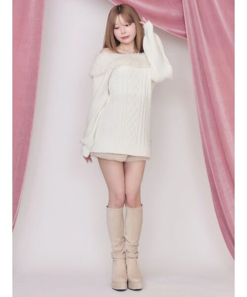 EATME(イートミー)の「フェイクファートリムBACKリボンニットTOP(ニット/セーター・レディース・オフホワイト/ブラック/ピンク・FREE)」の8枚目の写真