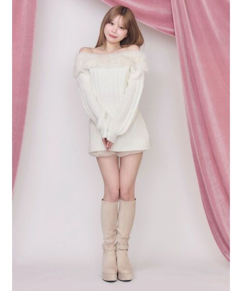 EATME(イートミー)の「フェイクファートリムBACKリボンニットTOP(ニット/セーター・レディース・オフホワイト/ブラック/ピンク・FREE)」の9枚目の写真