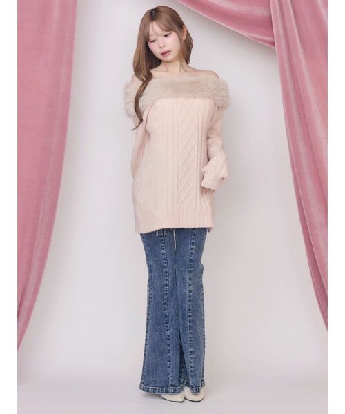 EATME(イートミー)の「フェイクファートリムBACKリボンニットTOP(ニット/セーター・レディース・オフホワイト/ブラック/ピンク・FREE)」の12枚目の写真