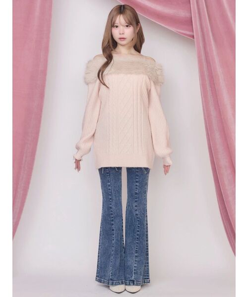 EATME(イートミー)の「フェイクファートリムBACKリボンニットTOP(ニット/セーター・レディース・オフホワイト/ブラック/ピンク・FREE)」の13枚目の写真