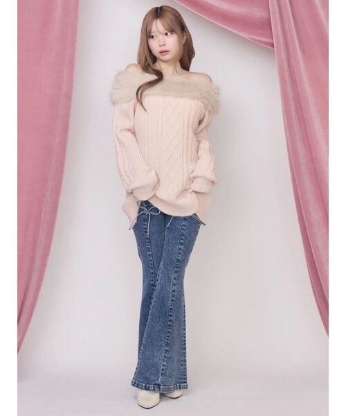 EATME(イートミー)の「フェイクファートリムBACKリボンニットTOP(ニット/セーター・レディース・オフホワイト/ブラック/ピンク・FREE)」の14枚目の写真