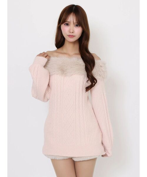 EATME(イートミー)の「フェイクファートリムBACKリボンニットTOP(ニット/セーター・レディース・オフホワイト/ブラック/ピンク・FREE)」の18枚目の写真